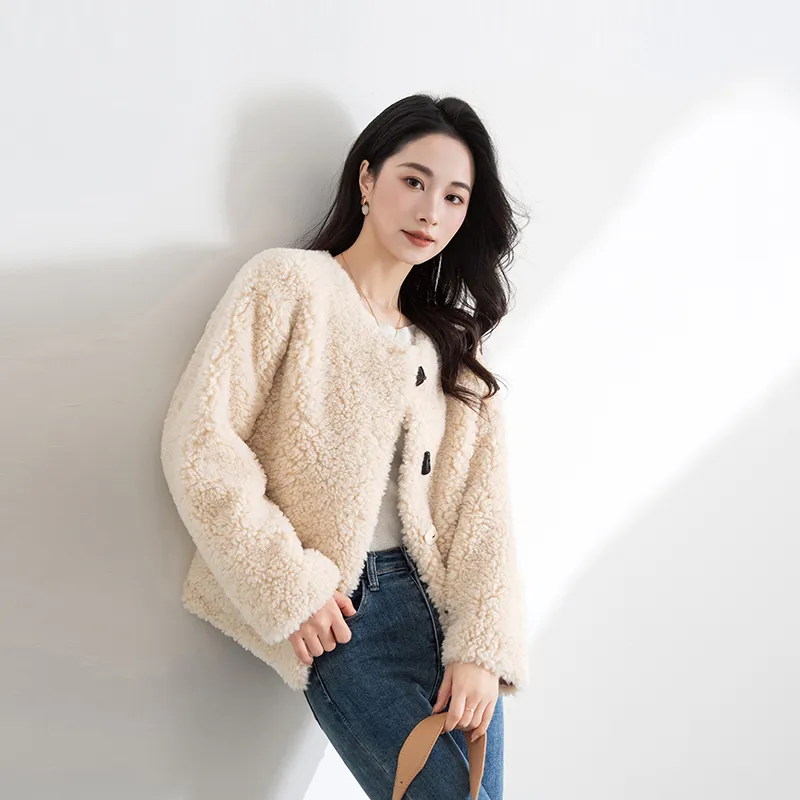Shavani Cropped Coat Women's Beige Apricot-1