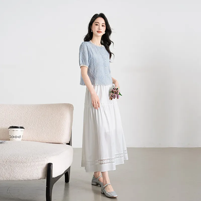 Shavani Casual Long Skirt Women's White-5
