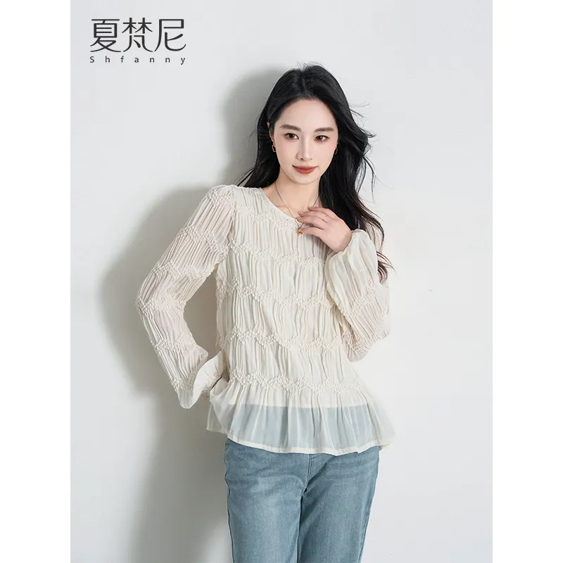 Shavani Shirt Top Women's Beige Apricot-3