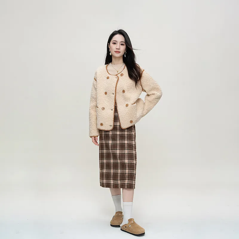 Shavani Cropped Coats Women's Apricot-1