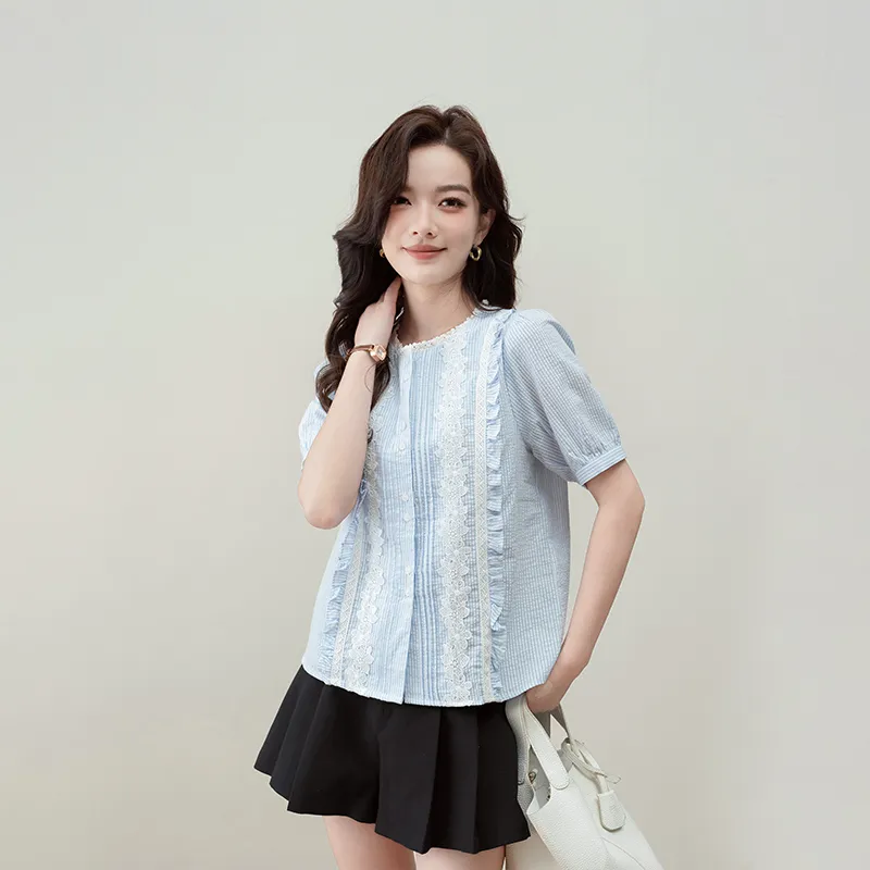 Shavani Shirt Women's Blue Stripes Pattern-2
