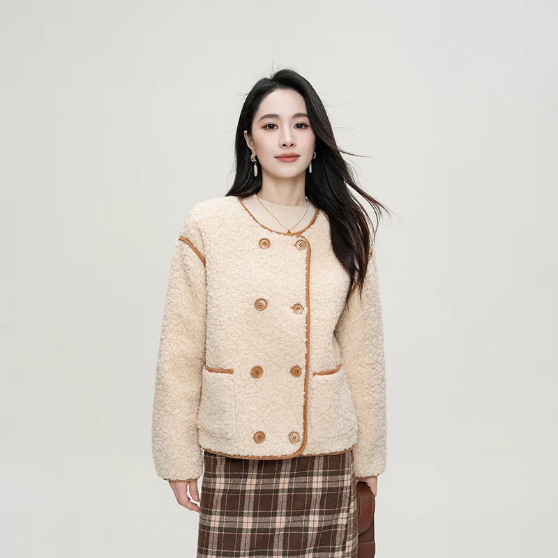 Shavani Cropped Coats Women's Apricot-3