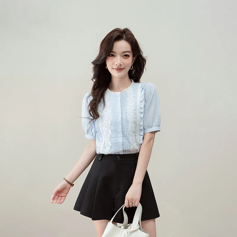 Shavani Shirt Women's Blue Stripes Pattern-1