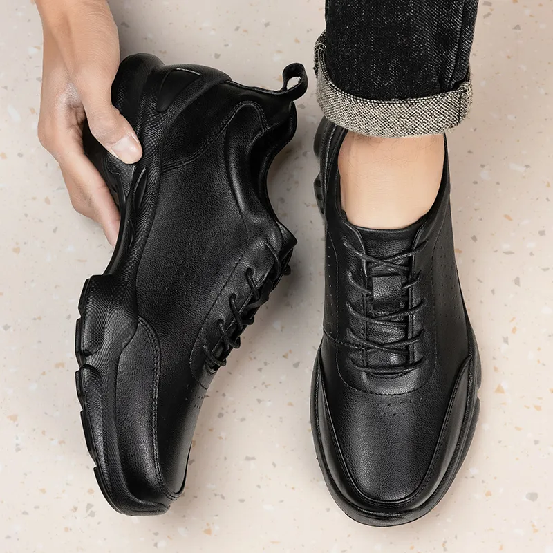 BAGE Breathable Height Increase Low Top Casual Shoes Unisex Black-4