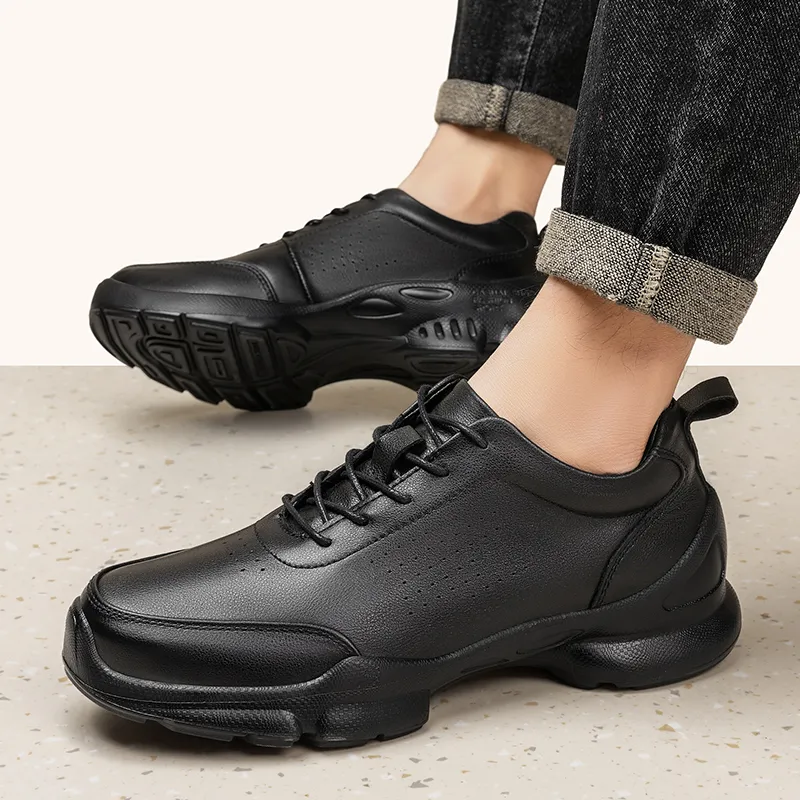 BAGE Breathable Height Increase Low Top Casual Shoes Unisex Black-3