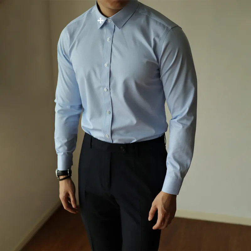 WALLPAINTER Shirts Men Blue Fine Plaid-5