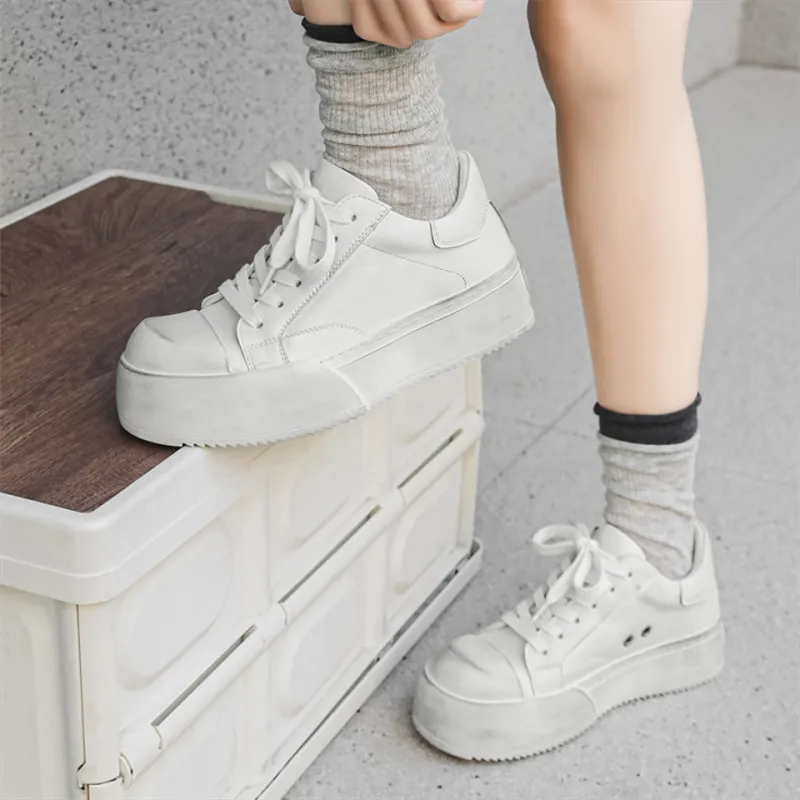 MADALLO Anti Slip And Wear Resistant Height Increasing Low Top Skateboard Shoes Women's White-1