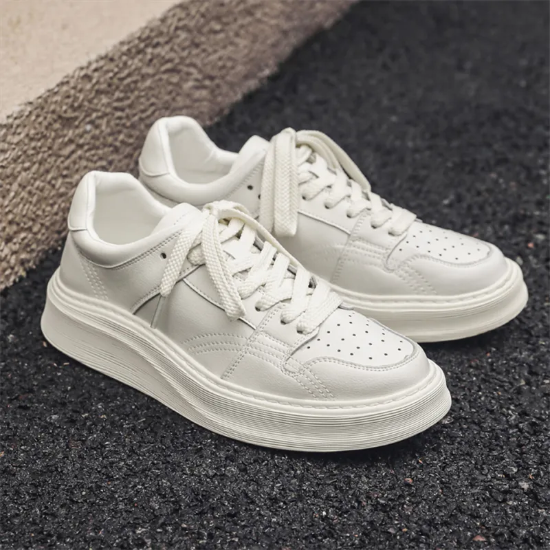 MADALLO Abrasion Resistant Lightweight Height Increasing Low Top Skateboard Shoes Men's White-2