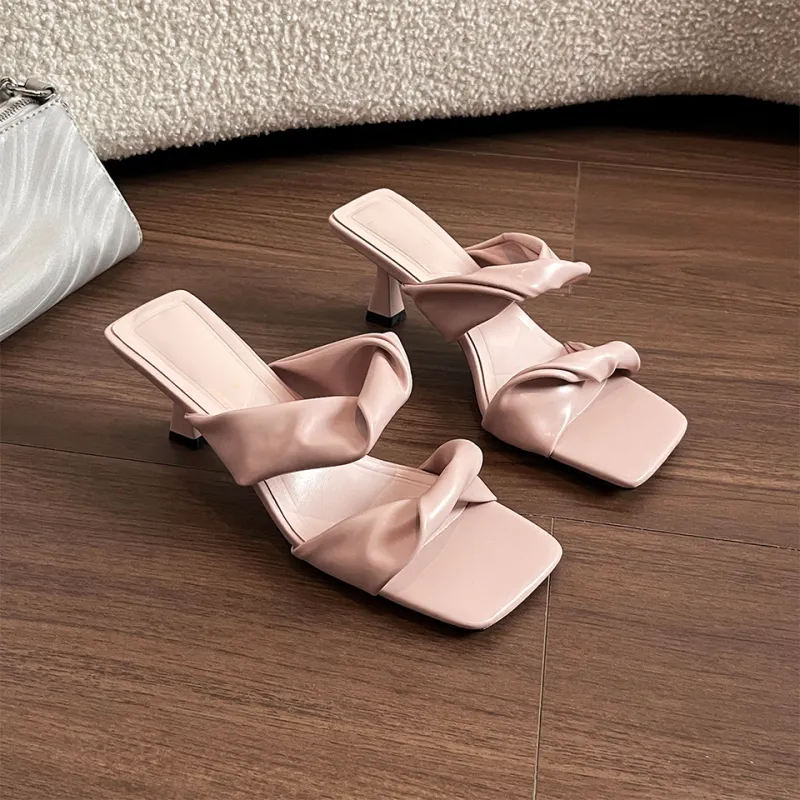 MADALLO Rubber Sole Stitching Leather Patchwork Slip Resistant Slide Slippers Women's-6