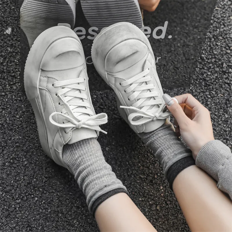 MADALLO Anti Slip And Wear Resistant Height Increasing Low Top Skateboard Shoes Women's White-2