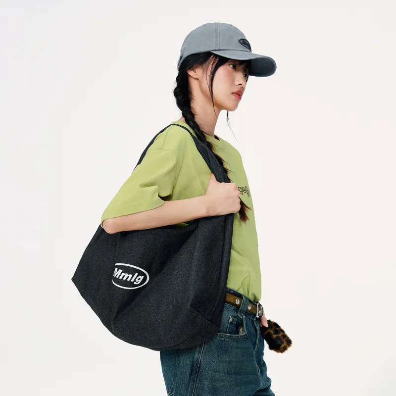 Mmlg Denim Crossbody Bags Medium Size Unisex Light Blue/Black-5