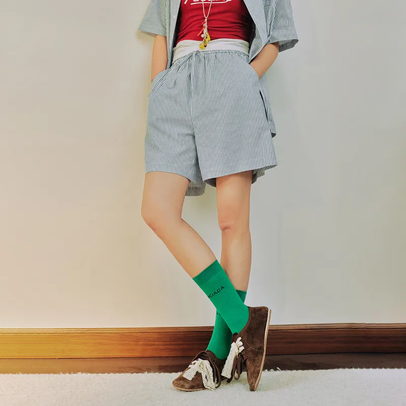 Mmlg Casual Shorts Unisex Gray/Green/White Stripes-4