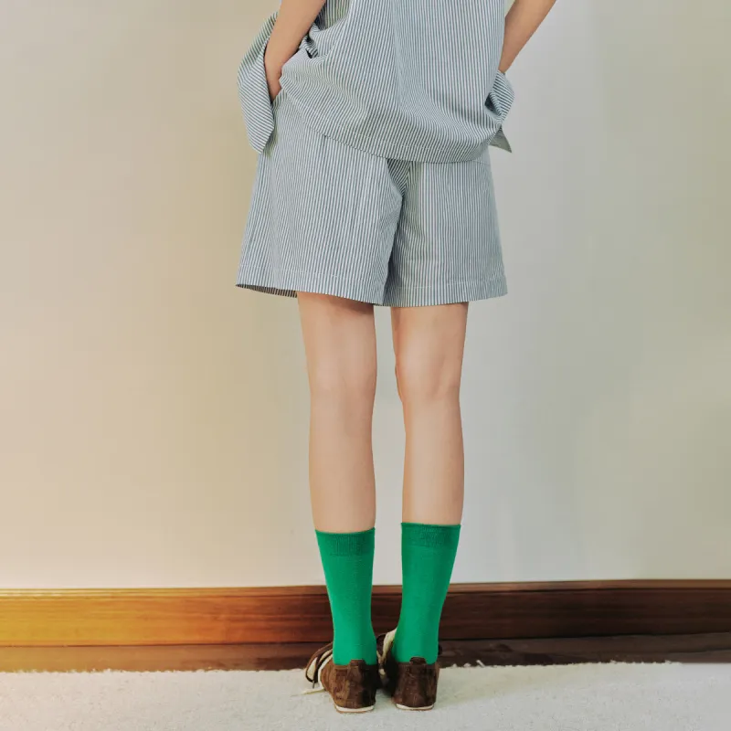 Mmlg Casual Shorts Unisex Gray/Green/White Stripes-5