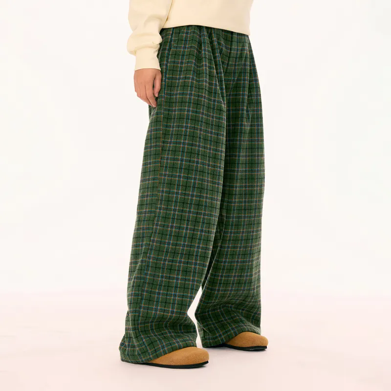 Mmlg Casual Pants Unisex Green Plaid-2