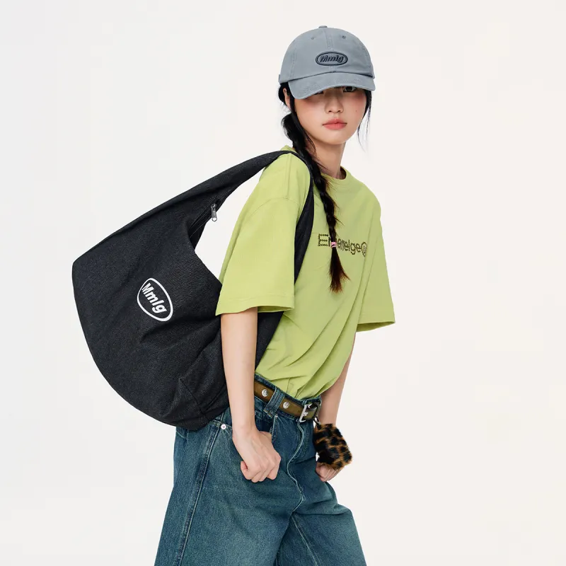 Mmlg Denim Crossbody Bags Medium Size Unisex Light Blue/Black-4