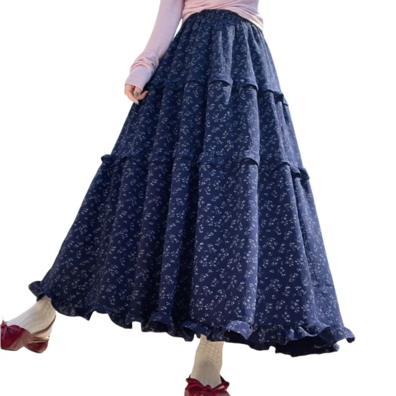 GOSO Casual Long Skirt Women's Navy Blue-2