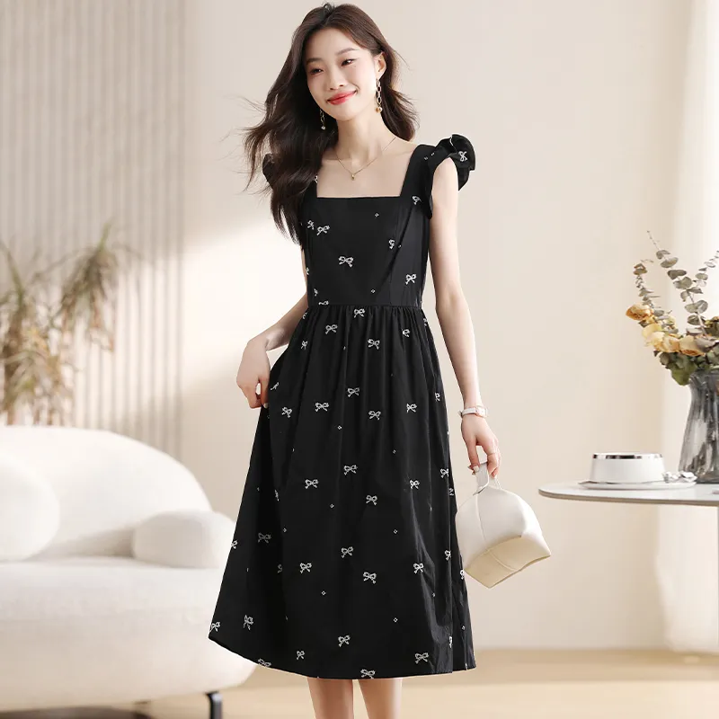 GOSO Slip Dresses Women's Black Embroidery-3