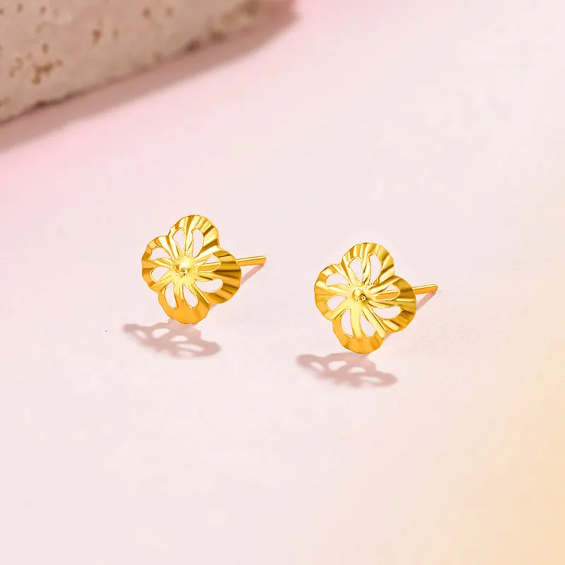 JINGUIFU 18K Gold Stud Earrings Women's-4