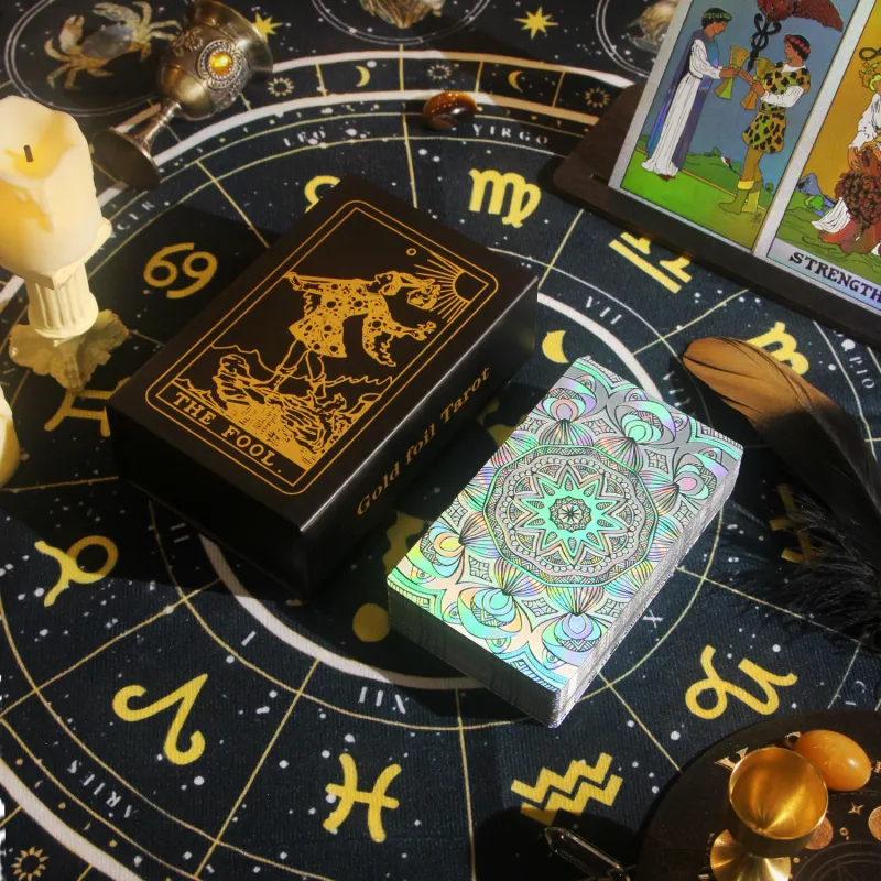 JINBANG Wite Tarot Collection, Gold Foil PVC Waterproof, Tarot Board Games-52