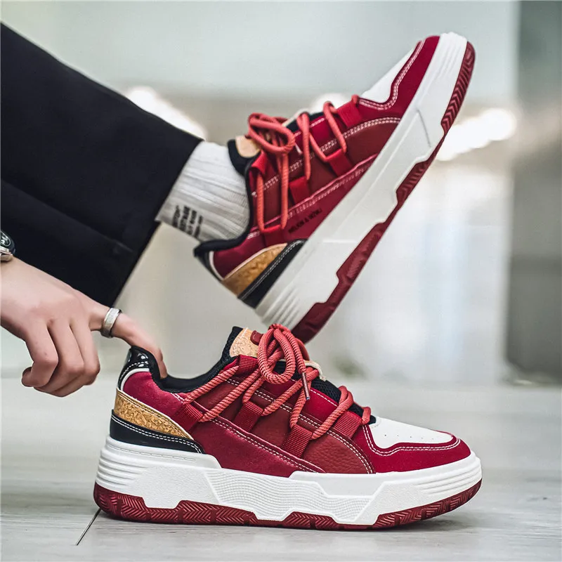 WELKIN&WZWJ Anti-Slip And Wear-Resistant Breathable Low-Top Skateboard Shoes Men's Burgundy-3