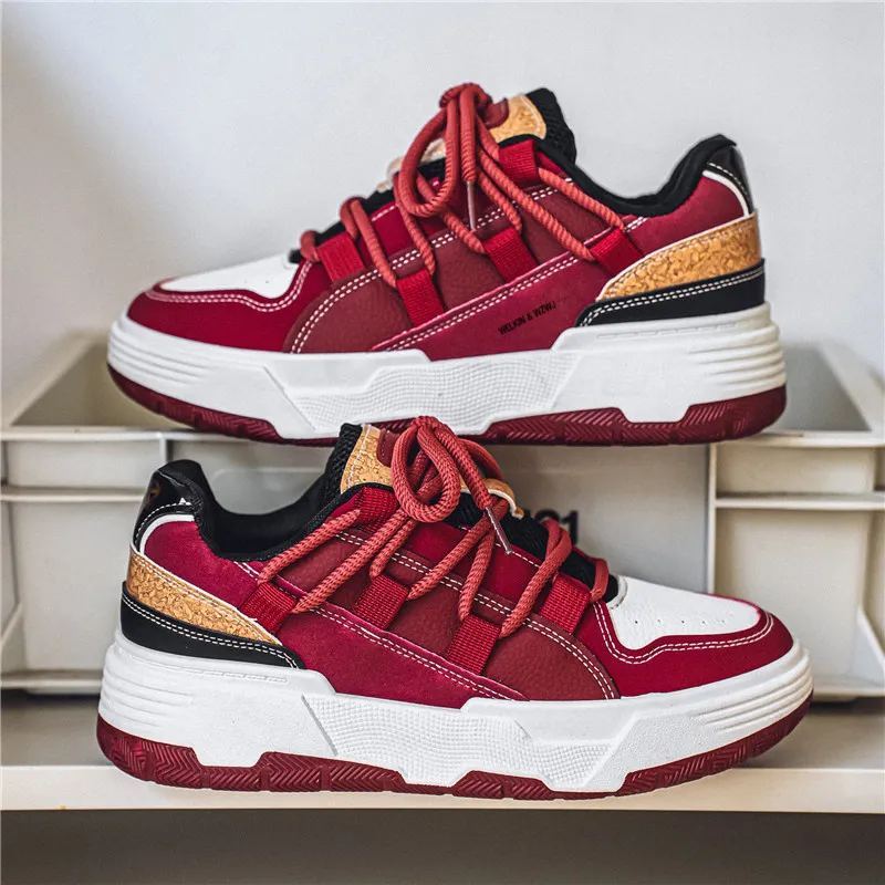 WELKIN&WZWJ Anti-Slip And Wear-Resistant Breathable Low-Top Skateboard Shoes Men's Burgundy-5