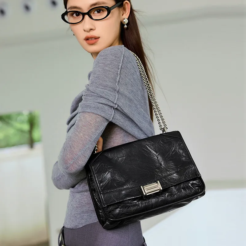 VALUNCICA EUROPHAM Cow Leather Tote Bag Casual Handbag Shoulder Bag Crossbody Bag Large Size Women's Black/Havana-1