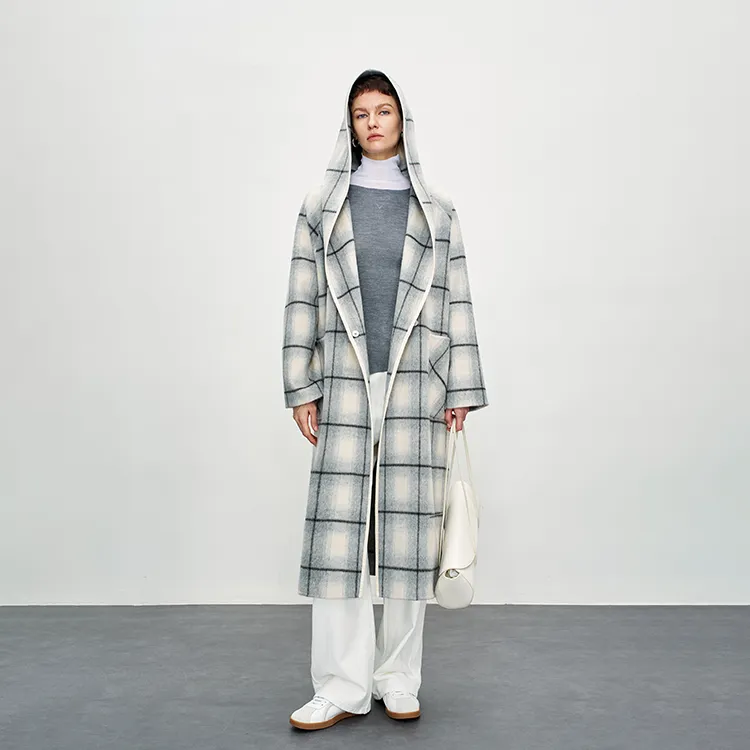 MOSIIMORII Coats Women's Light Gray Plaid-4