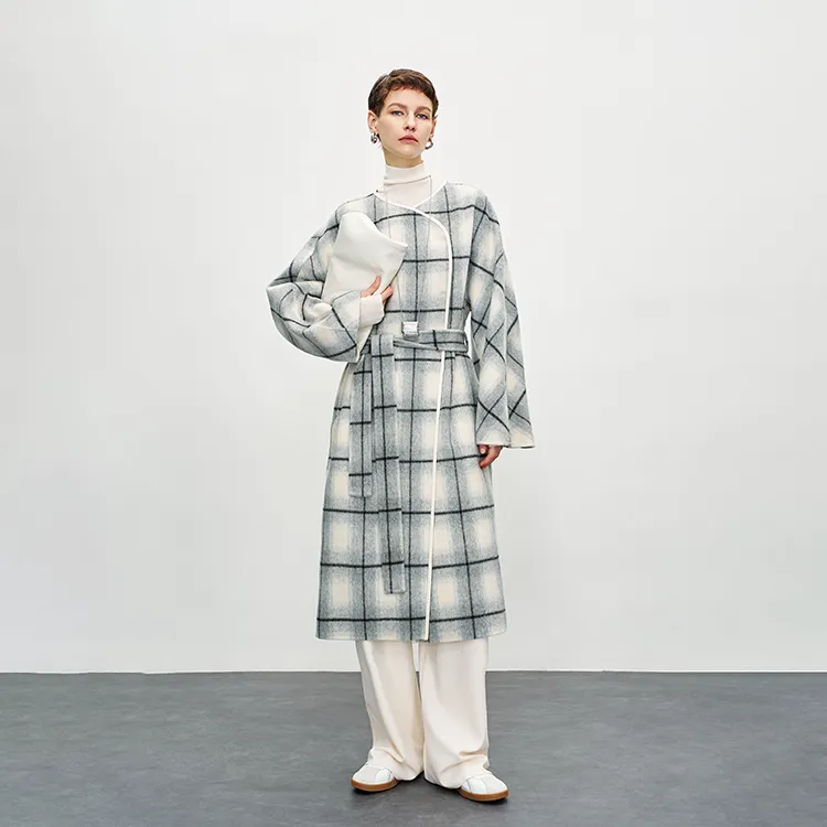 MOSIIMORII Coats Women's Light Gray Plaid-3