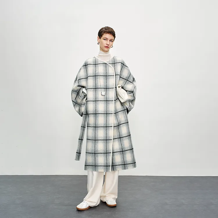MOSIIMORII Coats Women's Light Gray Plaid-5