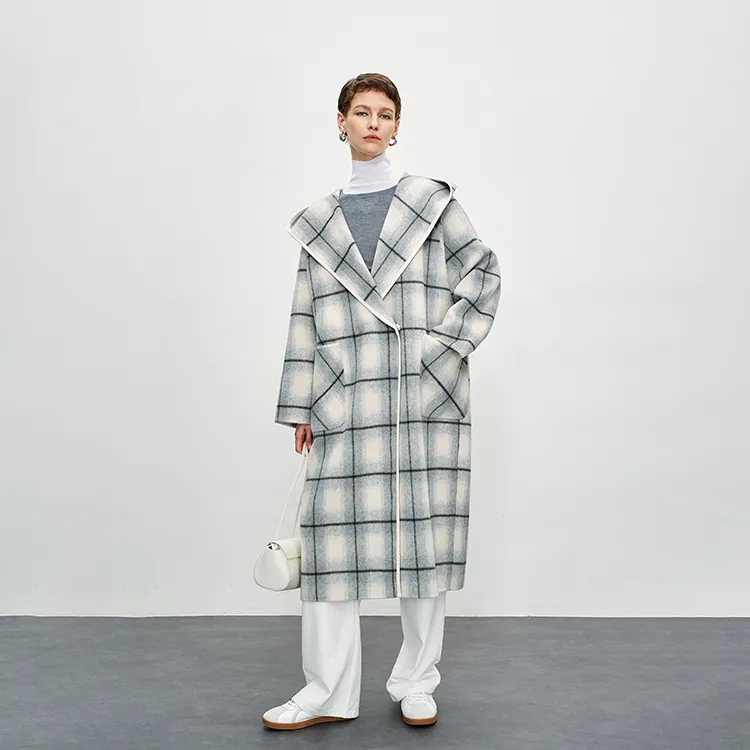 MOSIIMORII Coats Women's Light Gray Plaid-3