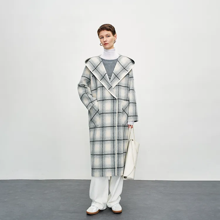 MOSIIMORII Coats Women's Light Gray Plaid-5
