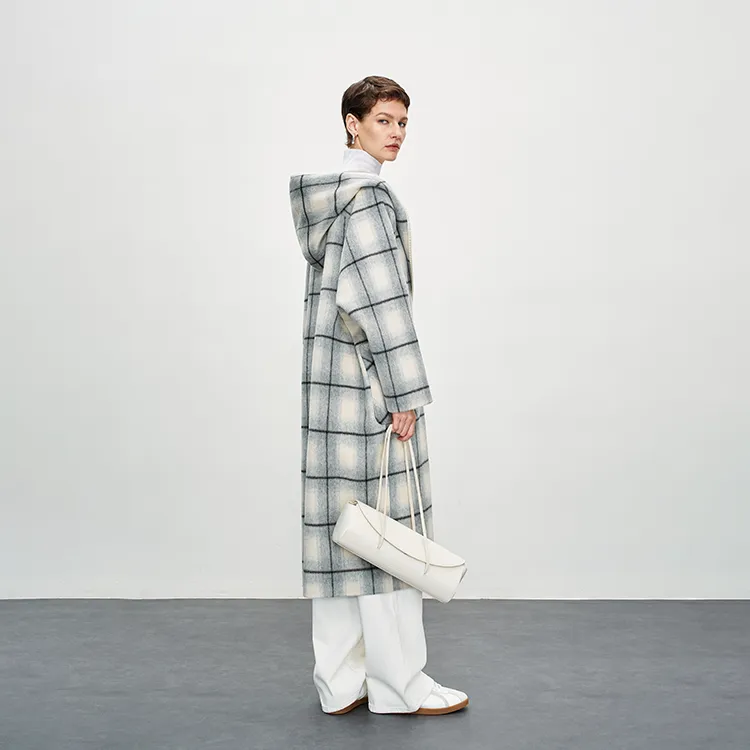 MOSIIMORII Coats Women's Light Gray Plaid-2