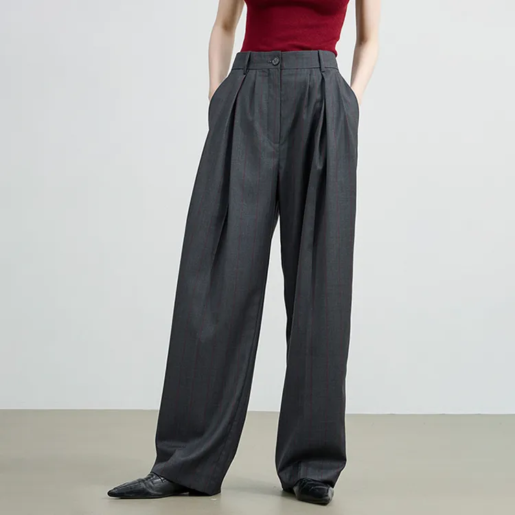 MOSIIMORII Casual Pants Women's Dark Gray Plaid-2