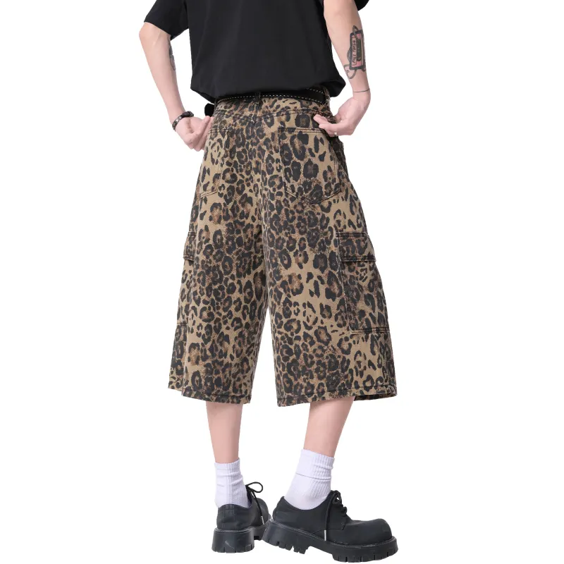 TBSM Denim Shorts Unisex Desert Leopard Print-1