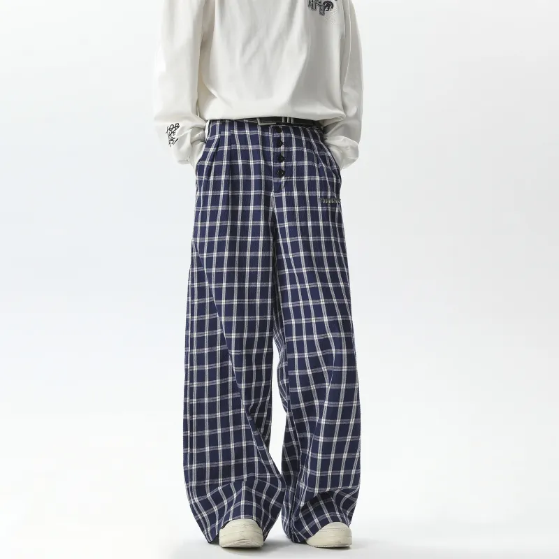 TBSM Casual Pants Unisex Blue White Plaid-4