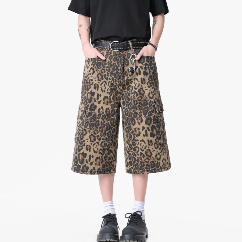 TBSM Denim Shorts Unisex Desert Leopard Print-2