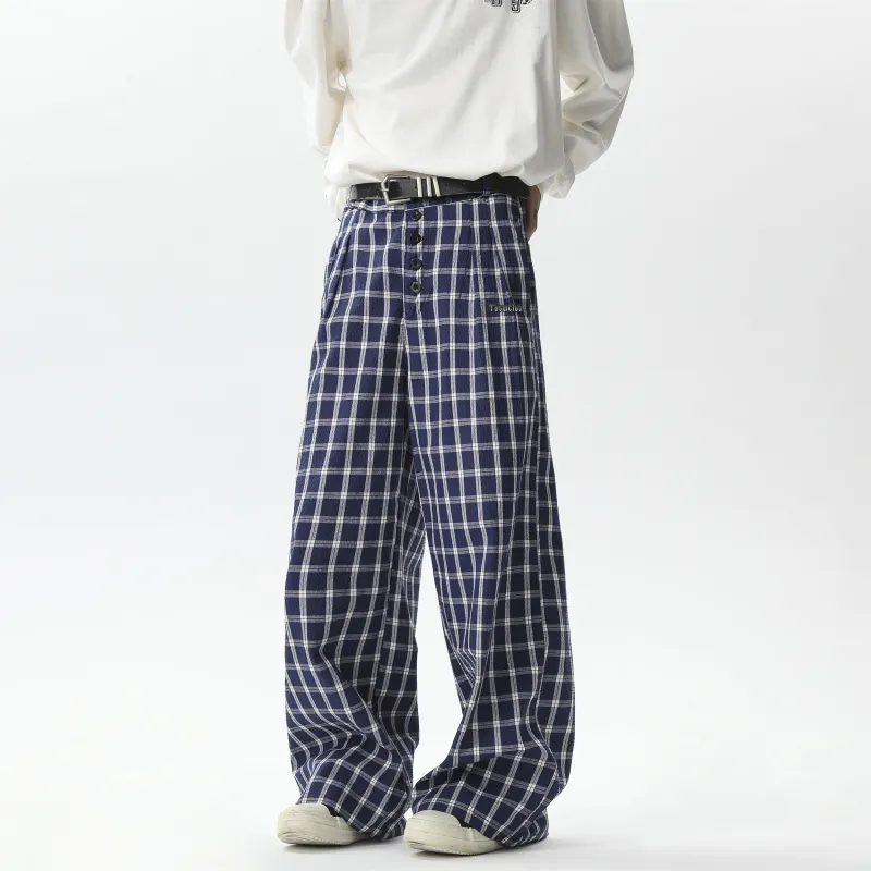 TBSM Casual Pants Unisex Blue White Plaid-3
