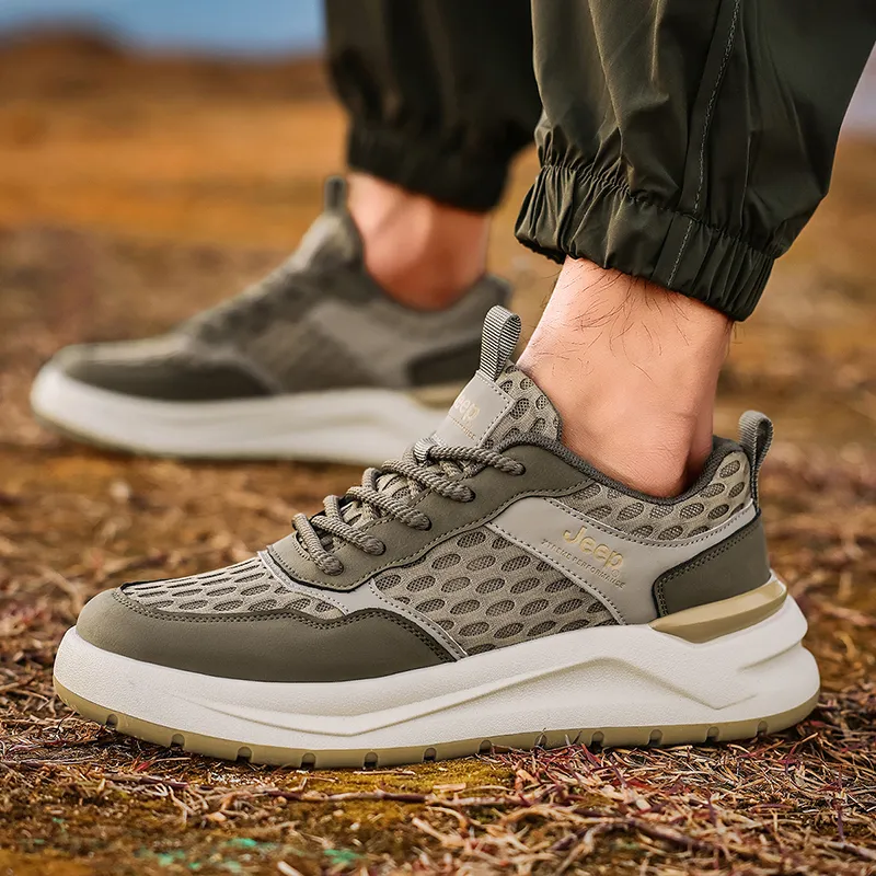 Jeep Anti-Slip Wear-Resistant Waterproof Breathable Lightweight Warm Coverage Low-Top Trekking Shoes Men's Khaki-4