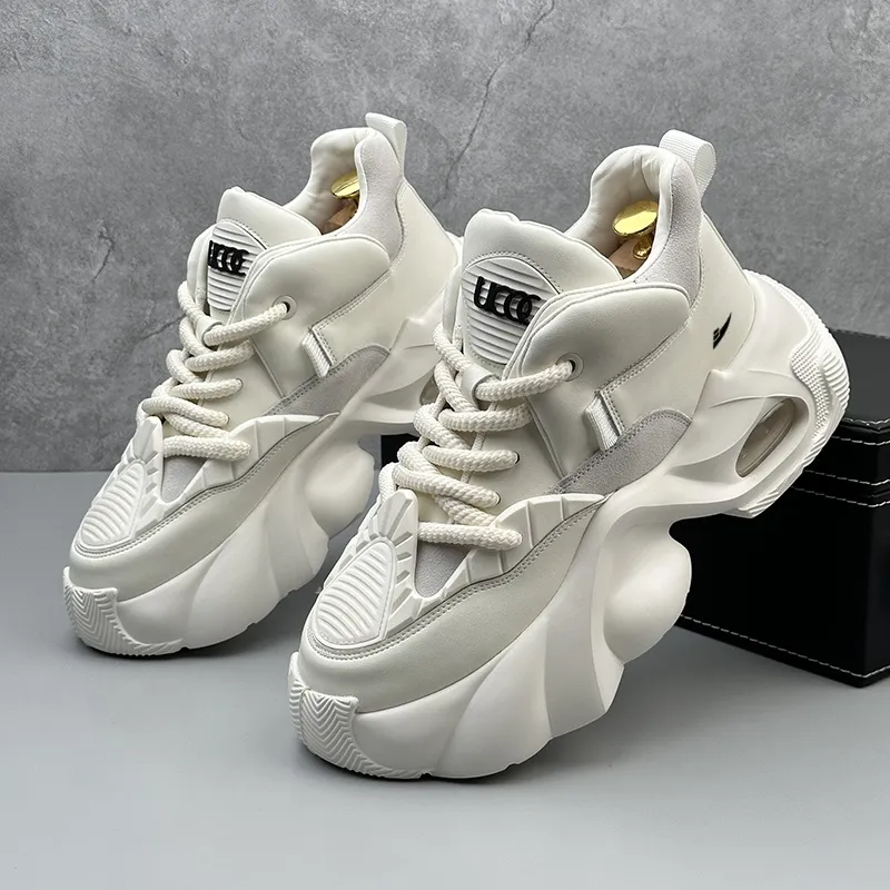Kuding Chunky Sneakers Men Low Top Black/White-1