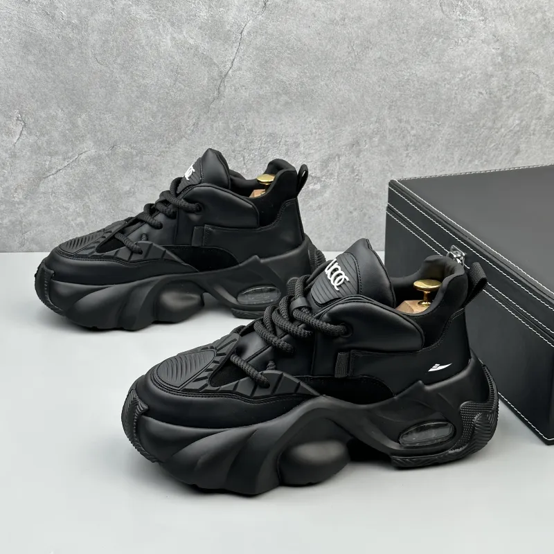 Kuding Chunky Sneakers Men Low Top Black/White-8