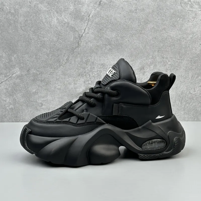Kuding Chunky Sneakers Men Low Top Black/White-9