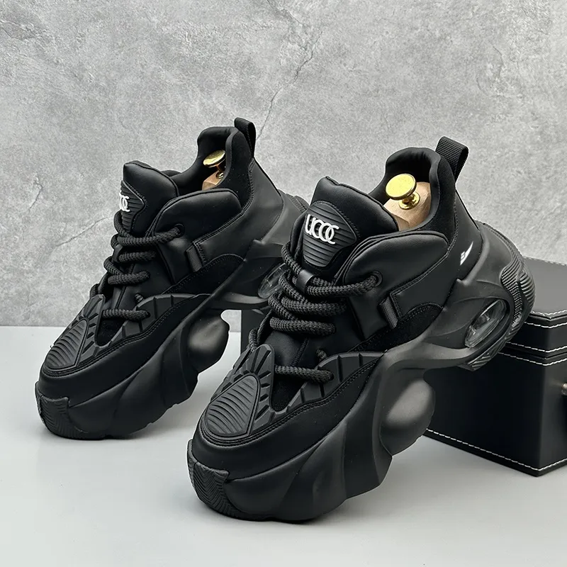 Kuding Chunky Sneakers Men Low Top Black/White-6