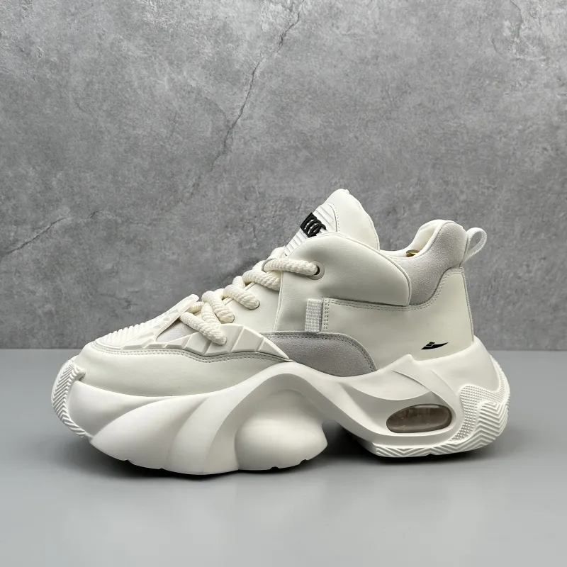 Kuding Chunky Sneakers Men Low Top Black/White-3