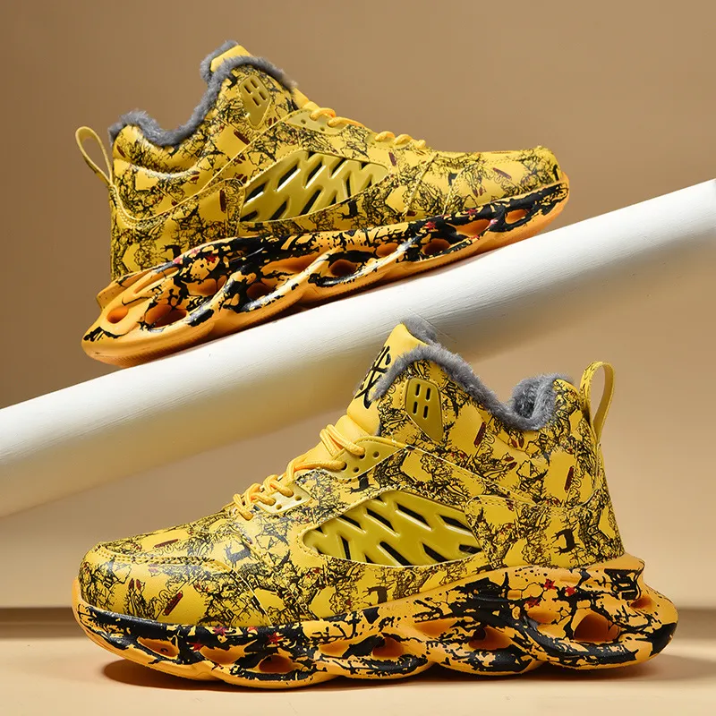 Kuding Slip-Resistant Warm Mid-Top Basketball Shoes Men's-4