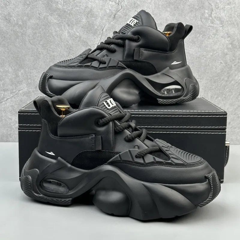 Kuding Chunky Sneakers Men Low Top Black/White-7