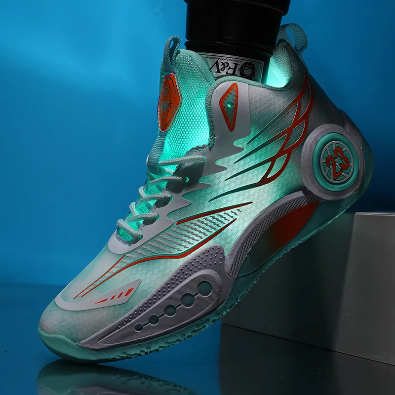 Kuding Basketball Shoes Unisex High Top Blue/Green/Pink-6