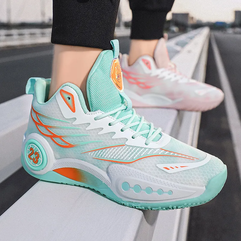 Kuding Basketball Shoes Unisex High Top Blue/Green/Pink-21