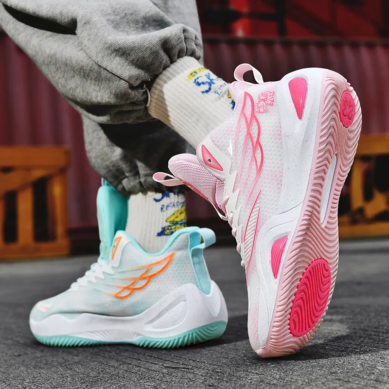 Kuding Basketball Shoes Unisex High Top White Pink/White Blue/White Moon-17