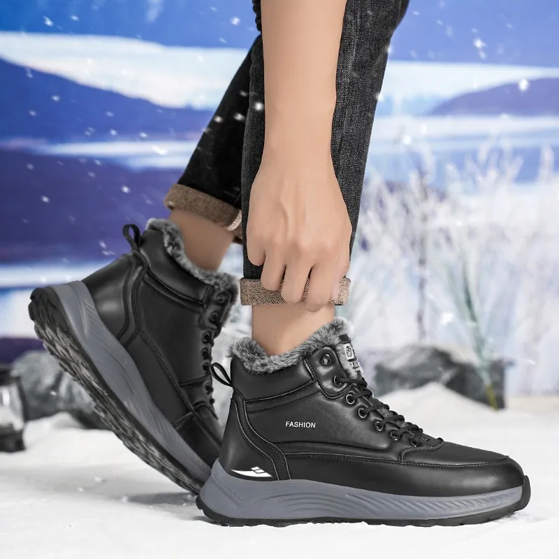 Kuding Wear-Resistant Slip-Resistant Warm Water-Resistant Short Snow Boots Men's-2