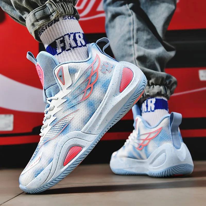 Kuding Basketball Shoes Unisex High Top White Pink/White Blue/White Moon-8